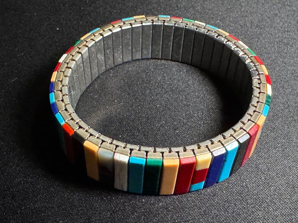 Vintage Mid Century Color-block Enamel Stretch Bracelet